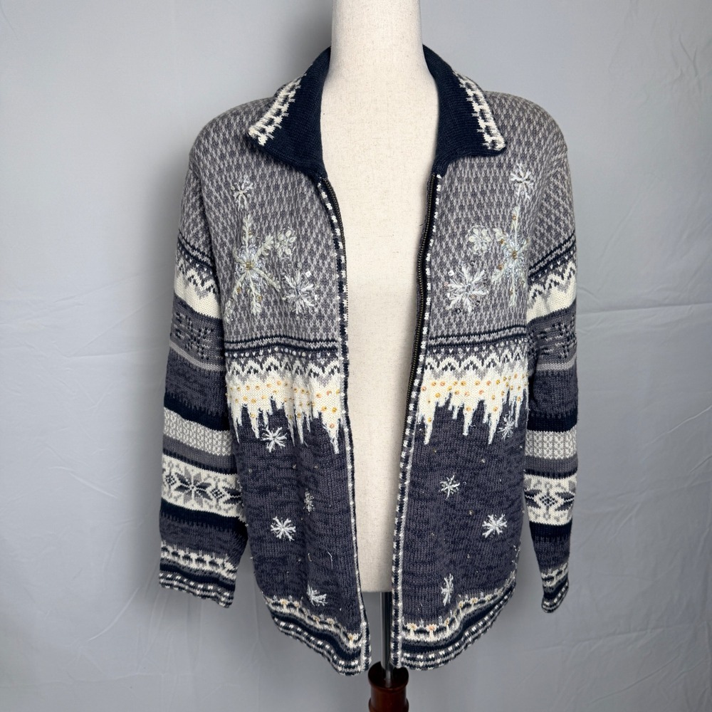 Heirloom Collectibles Vintage‎ Beaded Cardigan holiday winter wonderland knit